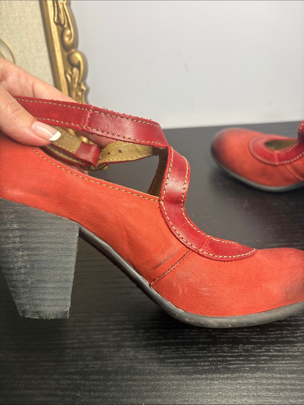 FLY London Red Mary Jane Flats with Floral Insole Accents - Picture 6 of 9